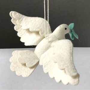 Felted Wool White Dove Ornament Flying Peace Bird Crafted Christmas Decoration